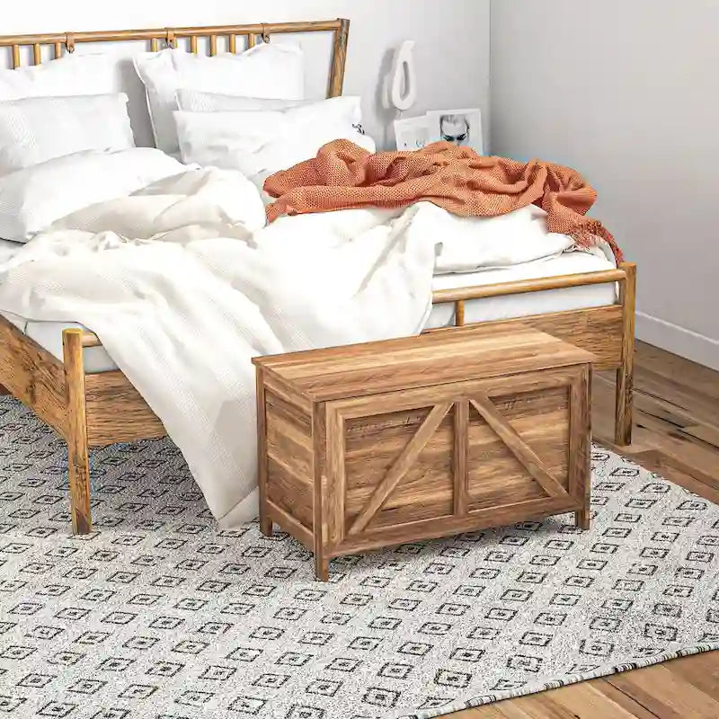 Coffre de rangement HOMCOM 30 style ferme, boîte de rangement à couvercle relevable avec charnière de sécurité permettant une ouverture jusqu'à 100°, idéale pour la chambre, l'entrée ou le salon.