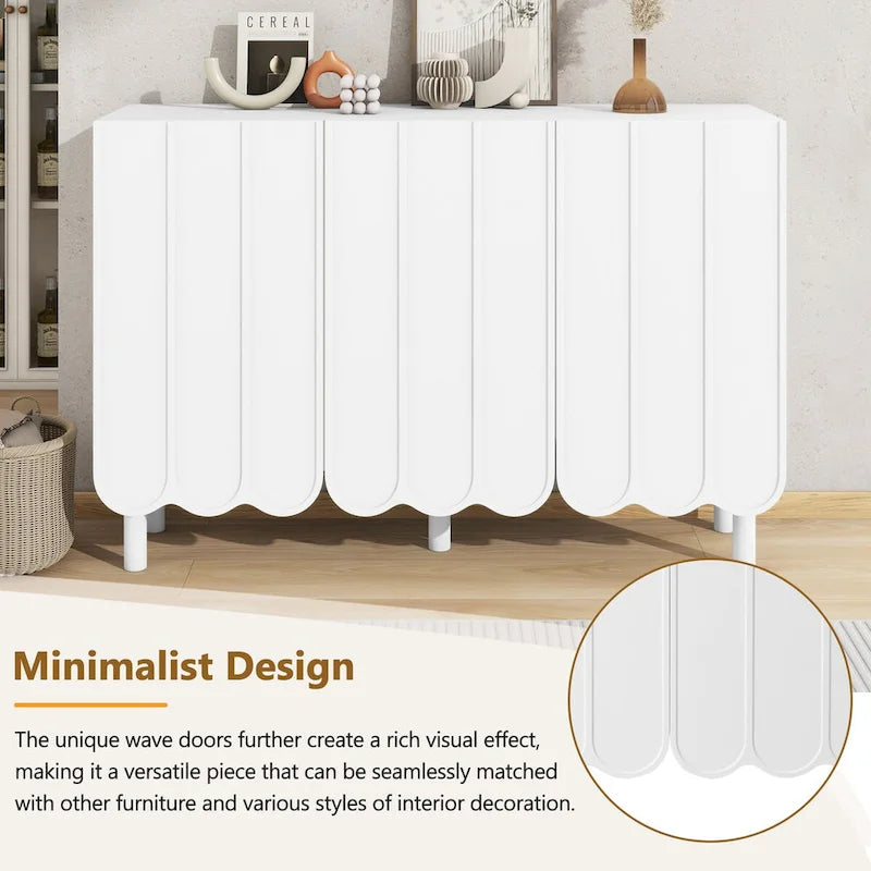 Meuble à chaussures à portes ondulées avec étagères réglables et 5 pieds en bois massif