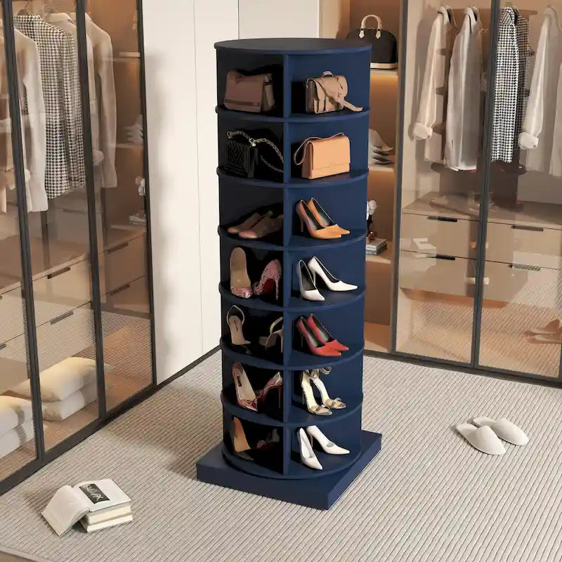 Meuble à chaussures pivotant bleu à 360°, 7 niveaux, pour salon