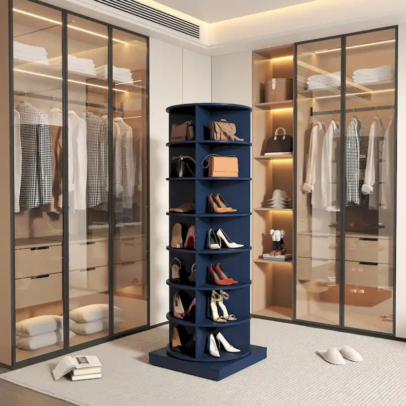Meuble à chaussures pivotant bleu à 360°, 7 niveaux, pour salon