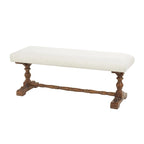 Banc en tissu avec pieds tournés marron - Crème - Roche River Decor