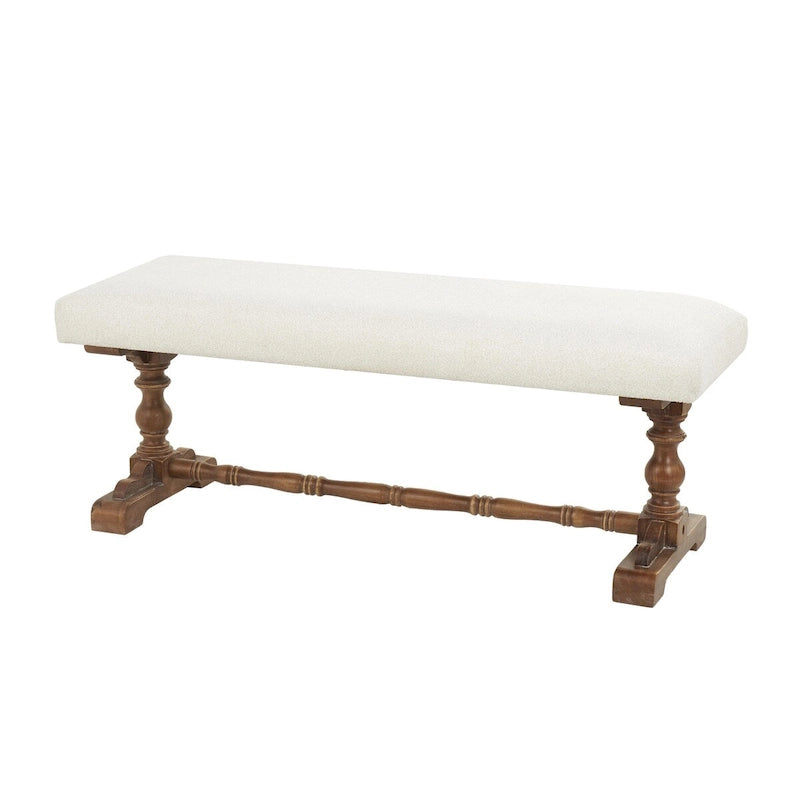 Banc en tissu avec pieds tournés marron - Crème - Roche River Decor