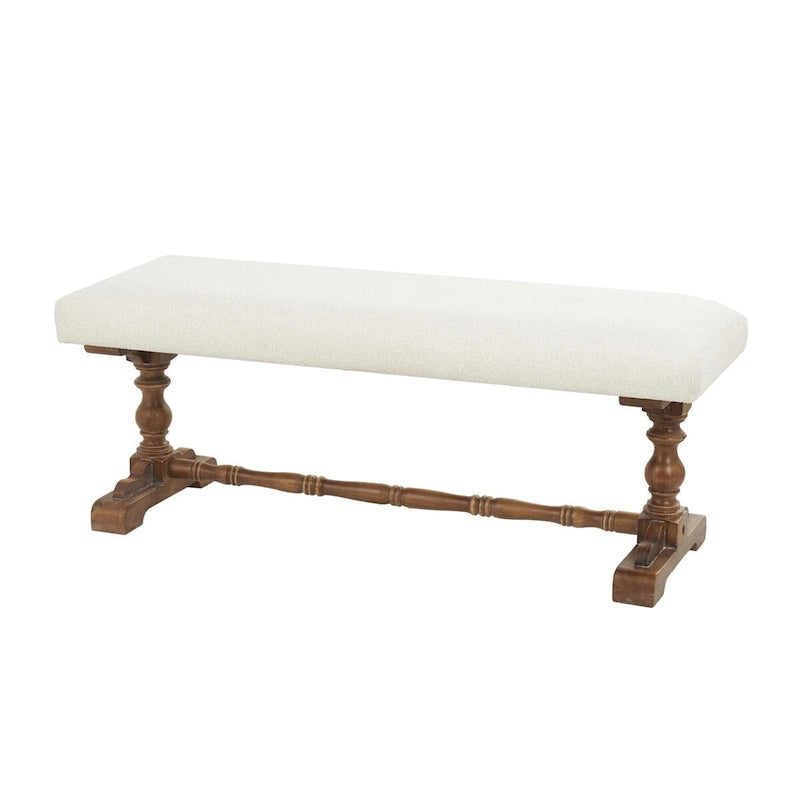 Fabric Home Bench with Brown Turned Legs - Cream - Roche River Decor