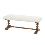 Fabric Home Bench with Brown Turned Legs - Cream - Roche River Decor