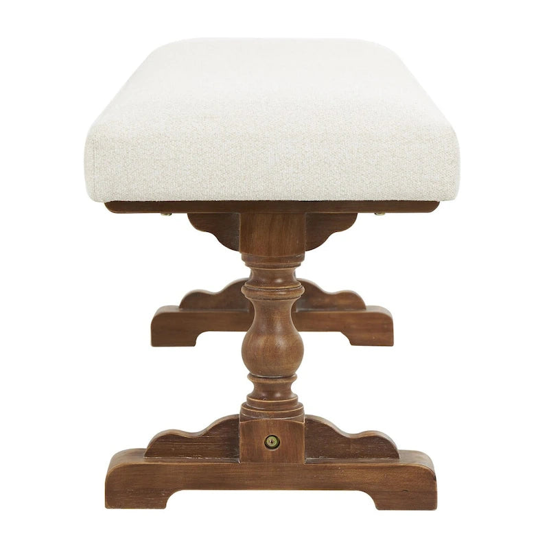 Banc en tissu avec pieds tournés marron - Crème - Roche River Decor