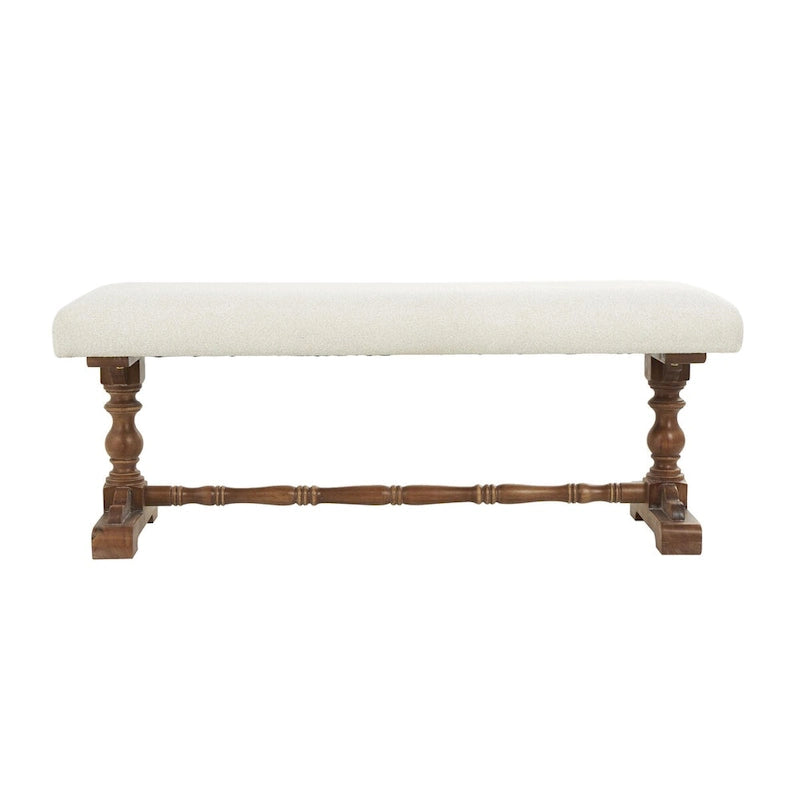 Banc en tissu avec pieds tournés marron - Crème - Roche River Decor