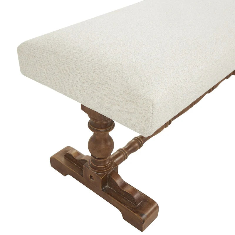 Banc en tissu avec pieds tournés marron - Crème - Roche River Decor