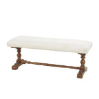 Banc en tissu avec pieds tournés marron - Crème - Roche River Decor