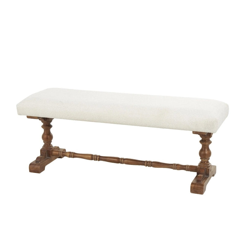 Banc en tissu avec pieds tournés marron - Crème - Roche River Decor