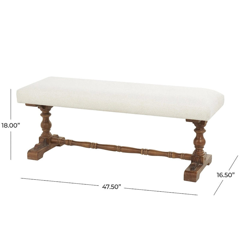 Banc en tissu avec pieds tournés marron - Crème - Roche River Decor