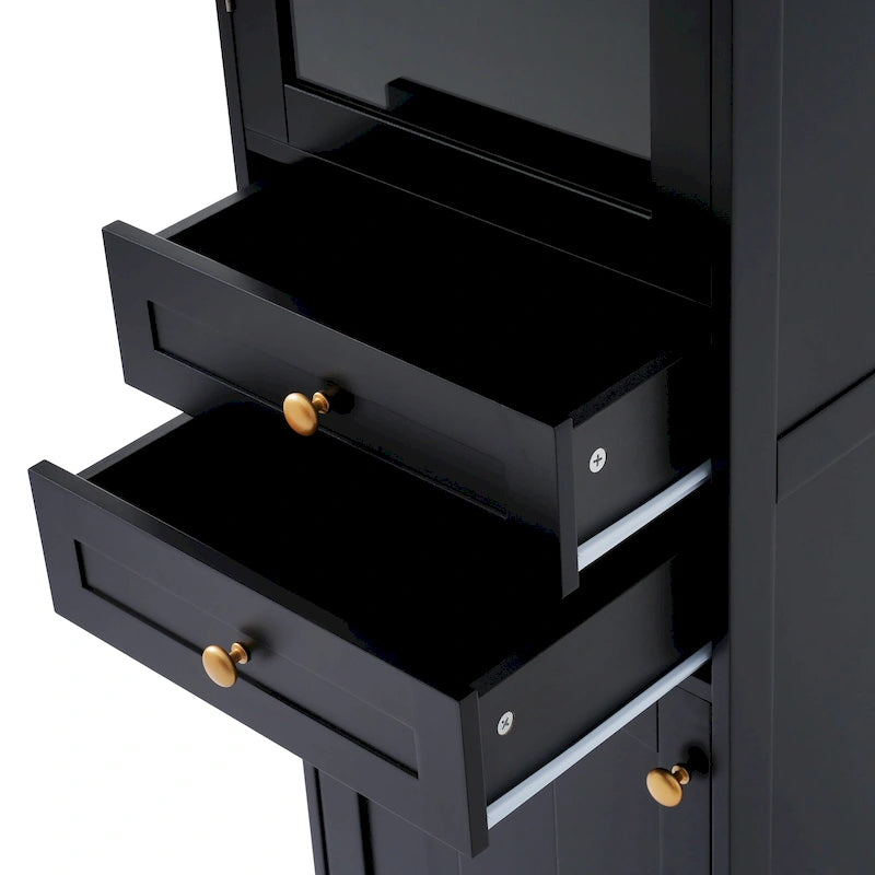 Armoire de rangement haute pour salle de bain avec portes vitrées