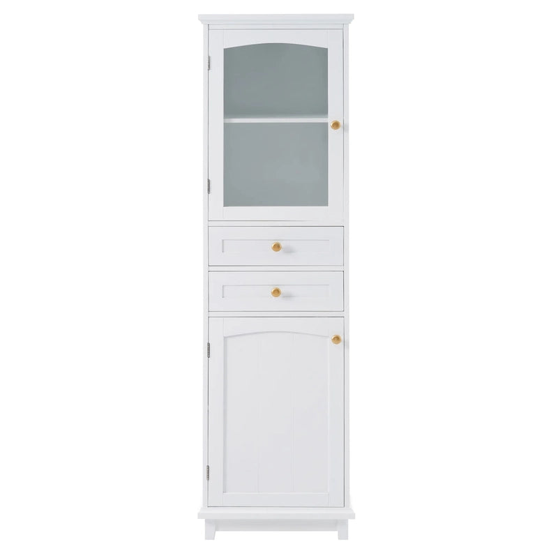 Armoire de rangement haute pour salle de bain avec portes vitrées