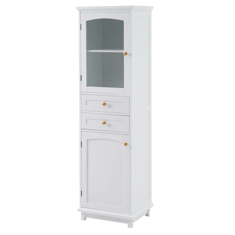 Armoire de rangement haute pour salle de bain avec portes vitrées