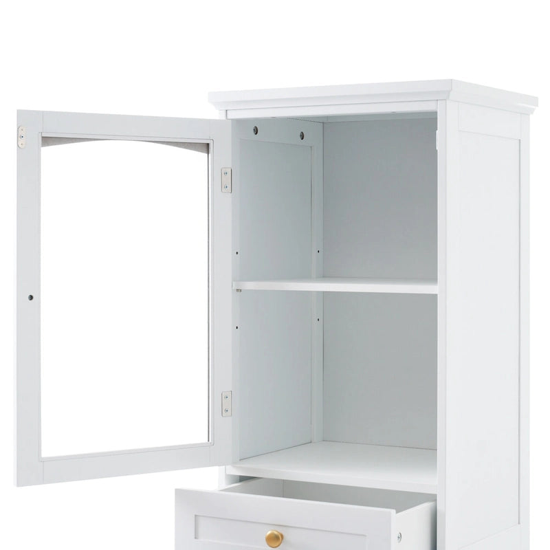 Armoire de rangement haute pour salle de bain avec portes vitrées