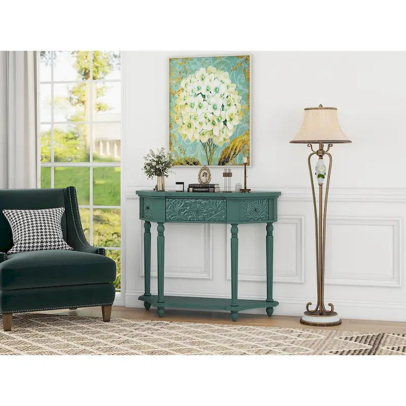 Table d'appoint à 1 tiroir, élégante table d'appoint sculptée à 1 tiroir pour salon, chambre, bureau, entrée