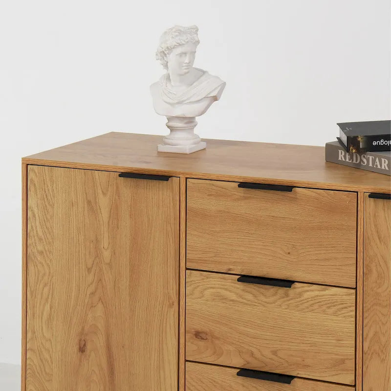 Buffet/meuble bar, meuble de cuisine de 120 cm avec 3 tiroirs et 2 portes, couleur naturelle