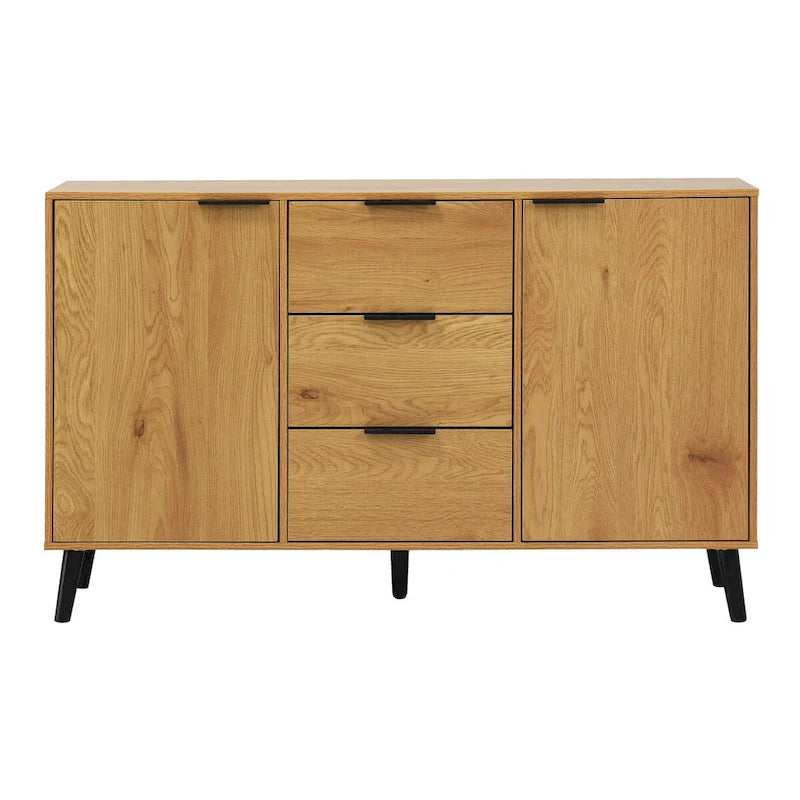Buffet/meuble bar, meuble de cuisine de 120 cm avec 3 tiroirs et 2 portes, couleur naturelle