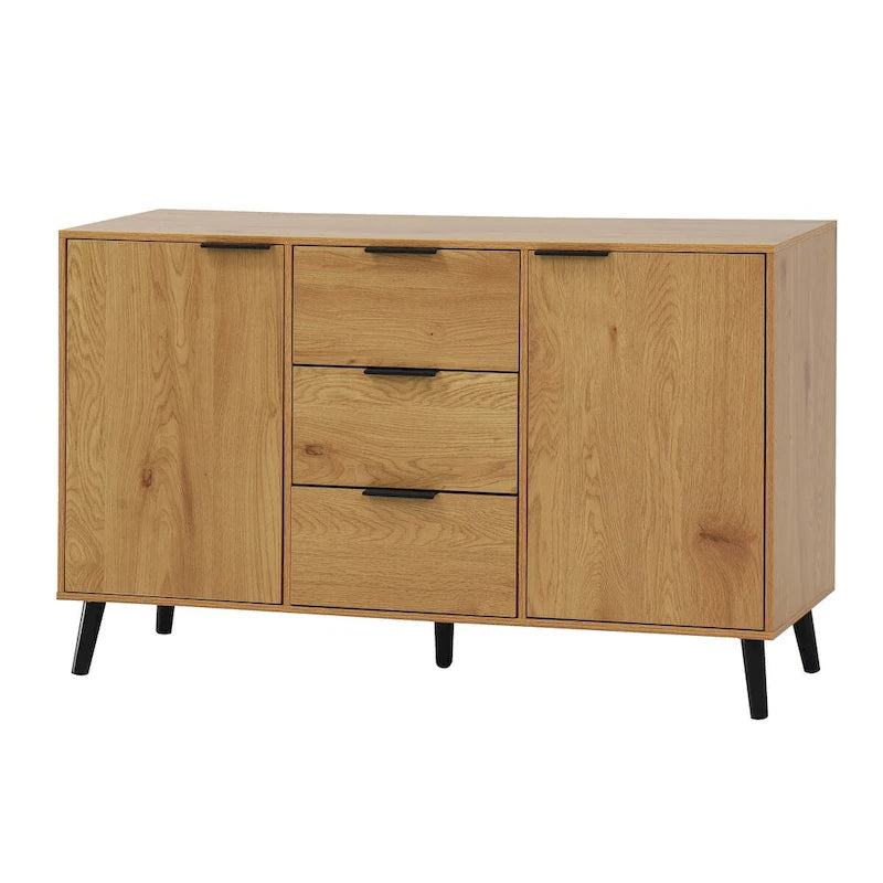 Buffet/meuble bar, meuble de cuisine de 120 cm avec 3 tiroirs et 2 portes, couleur naturelle