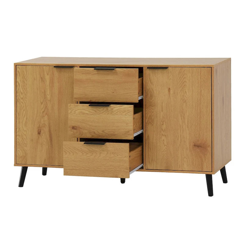 Buffet/meuble bar, meuble de cuisine de 120 cm avec 3 tiroirs et 2 portes, couleur naturelle
