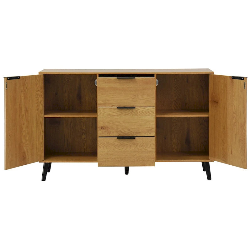 Buffet/meuble bar, meuble de cuisine de 120 cm avec 3 tiroirs et 2 portes, couleur naturelle