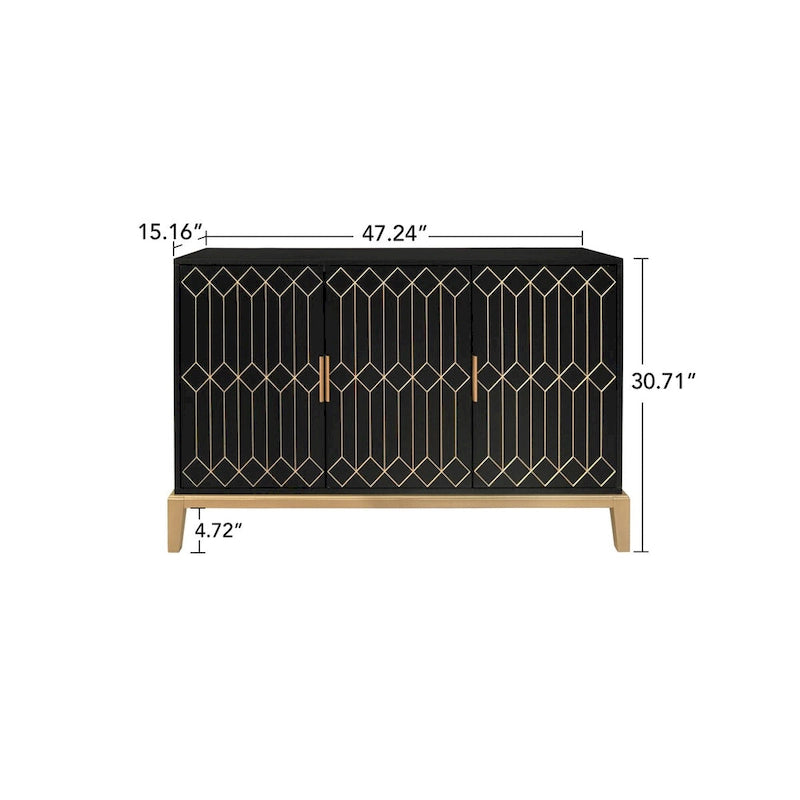 Buffet à trois portes sculptées, avec étagère réglable, grand meuble de rangement d'appoint