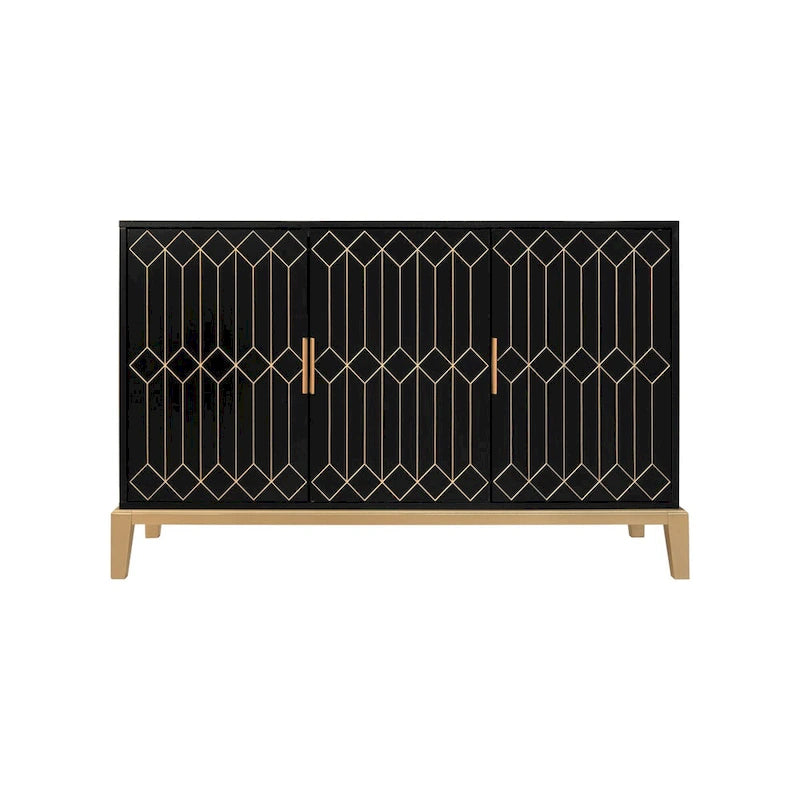 Buffet à trois portes sculptées, avec étagère réglable, grand meuble de rangement d'appoint