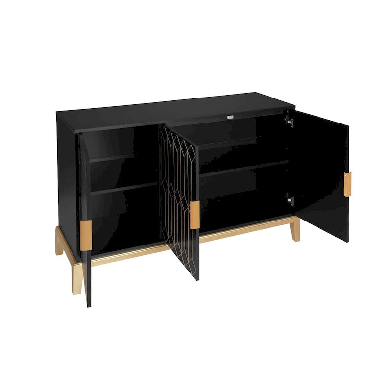 Buffet à trois portes sculptées, avec étagère réglable, grand meuble de rangement d'appoint