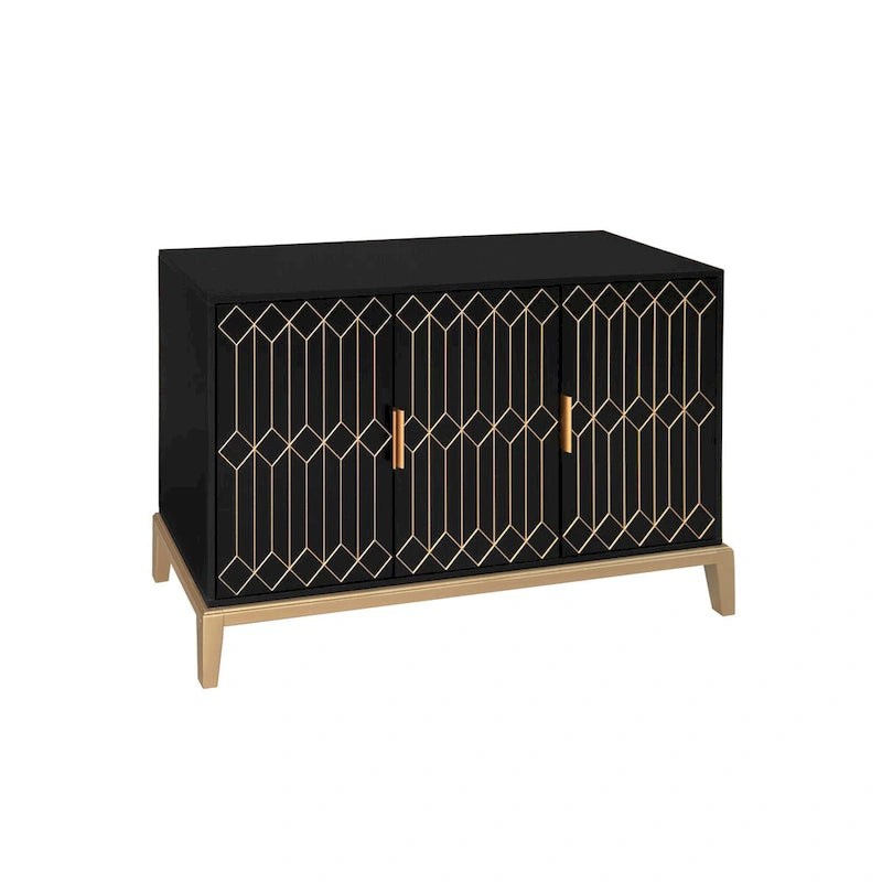 Buffet à trois portes sculptées, avec étagère réglable, grand meuble de rangement d'appoint