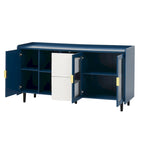 Meuble de rangement pour garde-manger, bar à café de 55 pouces avec 2 tiroirs, 2 compartiments de rangement ouverts et 2 portes vitrées, buffet en bois