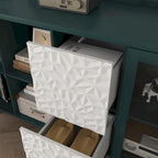 Meuble de rangement pour garde-manger, bar à café de 55 pouces avec 2 tiroirs, 2 compartiments de rangement ouverts et 2 portes vitrées, buffet en bois