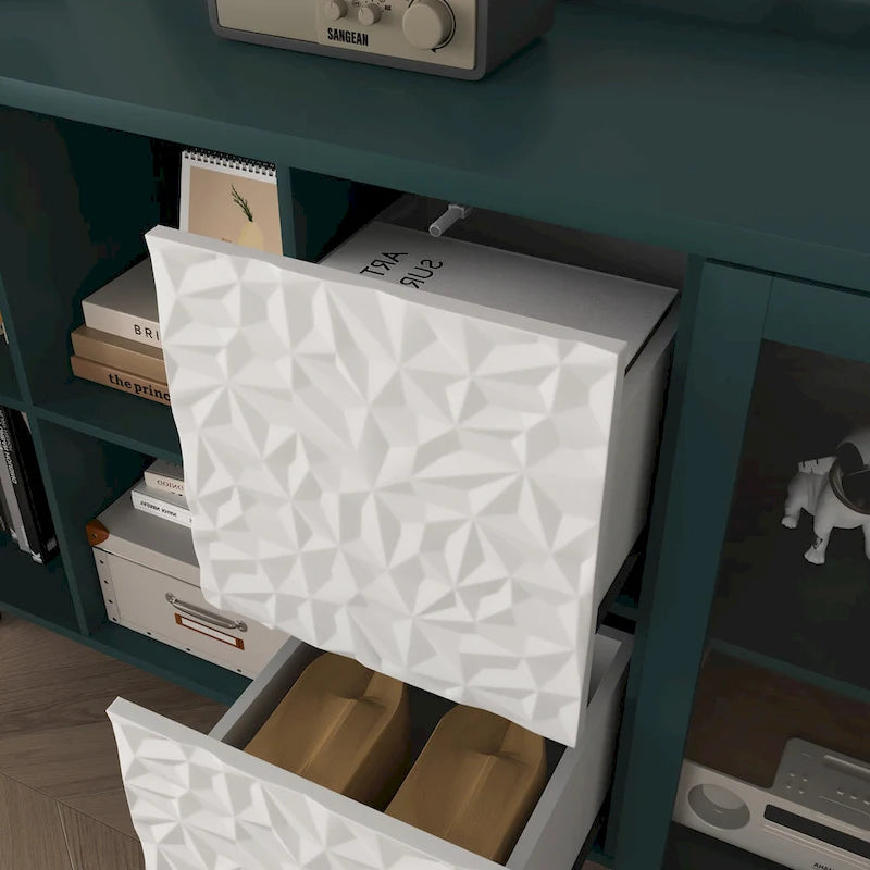 Meuble de rangement pour garde-manger, bar à café de 55 pouces avec 2 tiroirs, 2 compartiments de rangement ouverts et 2 portes vitrées, buffet en bois