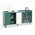 Meuble de rangement pour garde-manger, bar à café de 55 pouces avec 2 tiroirs, 2 compartiments de rangement ouverts et 2 portes vitrées, buffet en bois