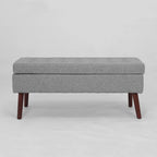 Banc de rangement avec rangement intégré, banc de bout de lit, banc d'entrée, pouf de rangement, 111 cm (L) x 46 cm (P), banc en lin gris