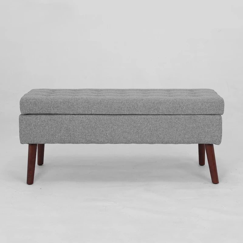 Banc de rangement avec rangement intégré, banc de bout de lit, banc d'entrée, pouf de rangement, 111 cm (L) x 46 cm (P), banc en lin gris
