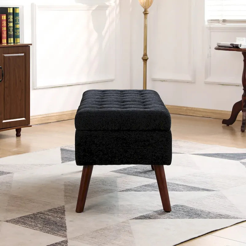 Banc de rangement avec rangement intégré, banc de bout de lit, banc d'entrée, pouf de rangement, 111 cm (L) x 46 cm (P), banc en lin gris