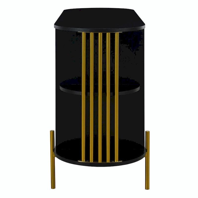 Meuble de salle à manger incurvé à 2 portes - Élégant avec garniture dorée et portes en rotin tressé