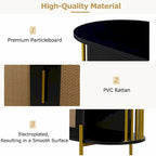 Meuble de salle à manger incurvé à 2 portes - Élégant avec garniture dorée et portes en rotin tressé