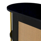 Meuble de salle à manger incurvé à 2 portes - Élégant avec garniture dorée et portes en rotin tressé