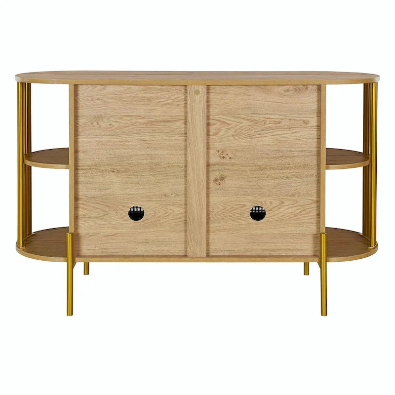 Meuble de salle à manger incurvé à 2 portes - Élégant avec garniture dorée et portes en rotin tressé