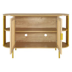 Meuble de salle à manger incurvé à 2 portes - Élégant avec garniture dorée et portes en rotin tressé