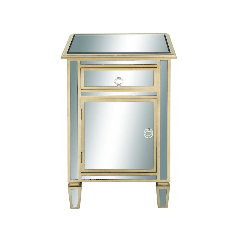 Armoire de chambre à un tiroir et une porte en verre miroir - Beige - Roche River Decor