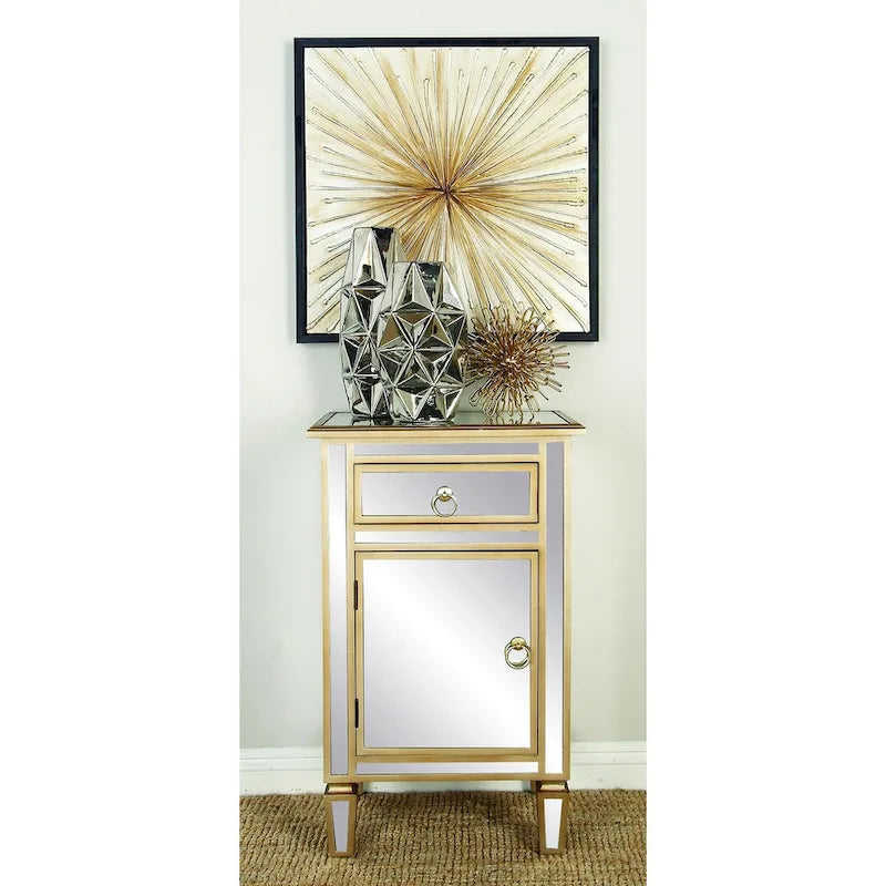 Armoire de chambre à un tiroir et une porte en verre miroir - Beige - Roche River Decor