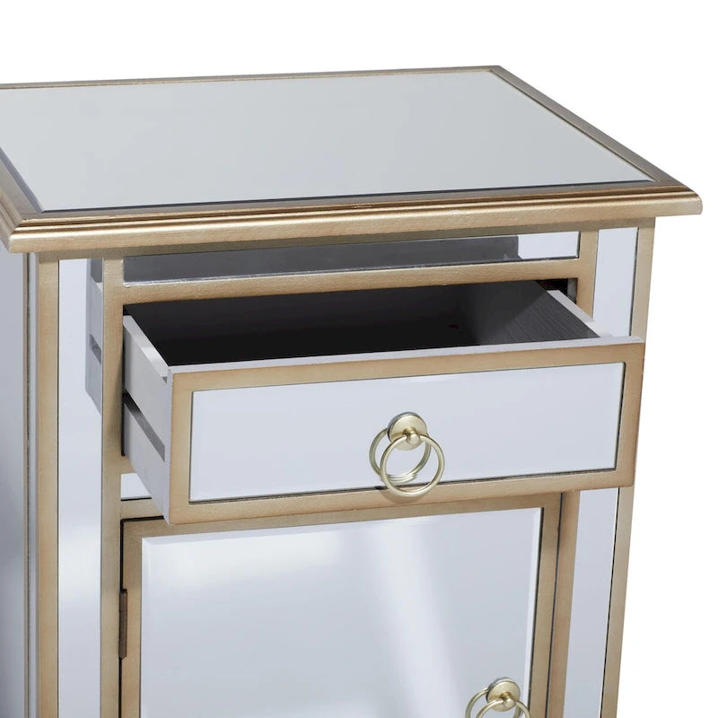 Armoire de chambre à un tiroir et une porte en verre miroir - Beige - Roche River Decor