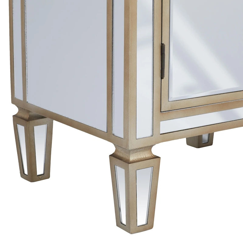 Armoire de chambre à un tiroir et une porte en verre miroir - Beige - Roche River Decor