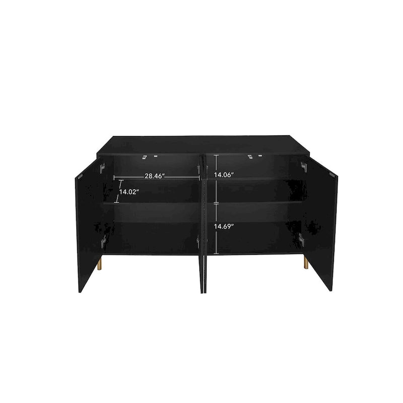 Buffet sculpté à 4 portes, meuble de rangement avec étagère réglable pour salon