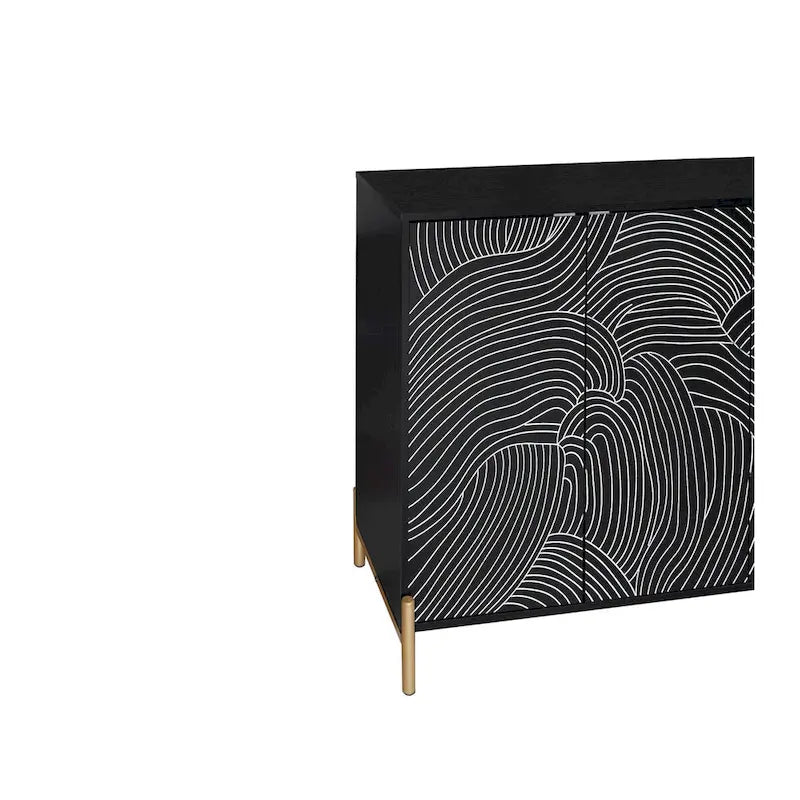 Buffet sculpté à 4 portes, meuble de rangement avec étagère réglable pour salon