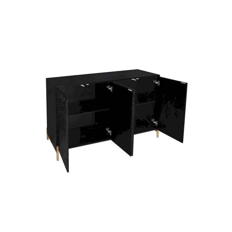 Buffet sculpté à 4 portes, meuble de rangement avec étagère réglable pour salon