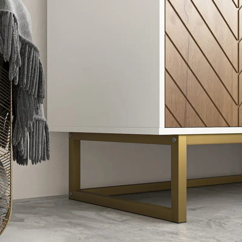 Buffet blanc et doré à 2 portes, meuble de rangement, buffet de cuisine avec rangement intégré