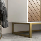 Buffet blanc et doré à 2 portes, meuble de rangement, buffet de cuisine avec rangement intégré