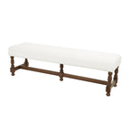 Banc en tissu avec pieds tournés traditionnels en bois marron - Crème - Roche River Decor